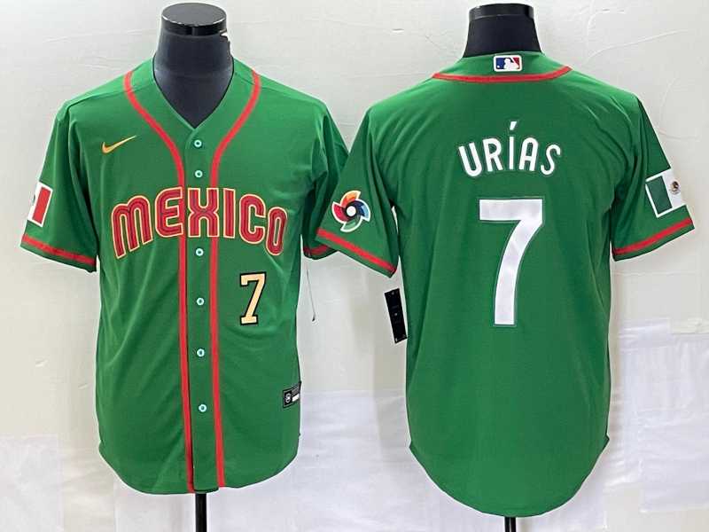 Mens Mexico Baseball #7 Julio Urias Number 2023 Green World Classic Stitched Jersey2